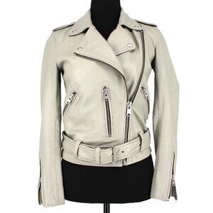 AllSaints Balfern Grey Lamb Leather Belted Buckle Hem Moto Jacket UK 8 Biker